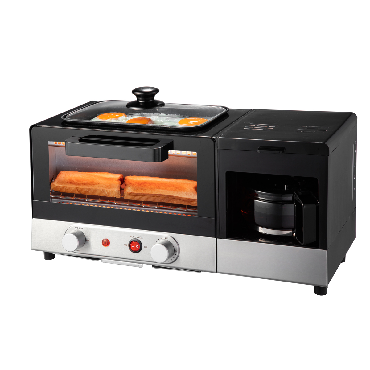 4 in 1 Multi Function Breakfast Maker Machine with Toast Oven Coffee Pot Frying Pan
